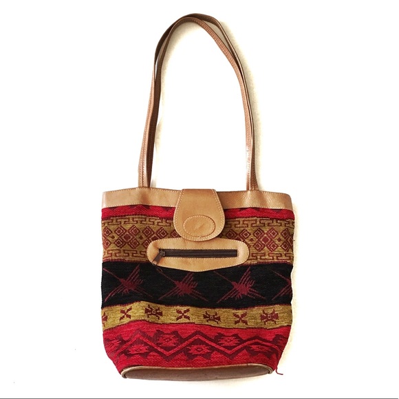 Vintage 90s Southwestern Stitching Purse Handbag - Picture 1 of 2